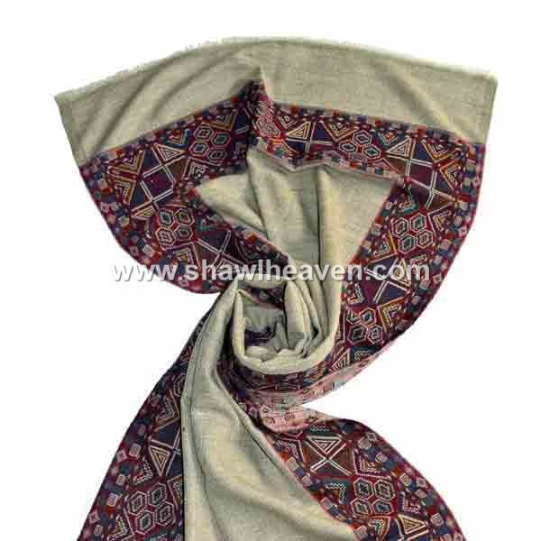 traditional geometric kullu pattern border stole wrap